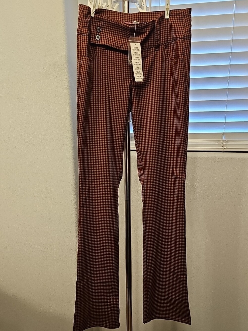 NWT Urban Outfitters Womens Brown Plaid Flare Pants Size 2